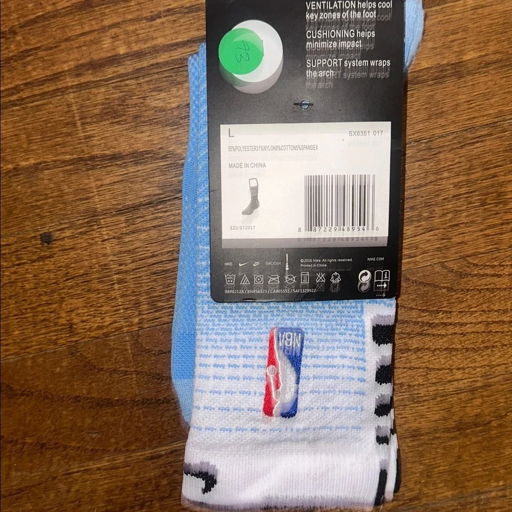 Nike Elite Crew NBA Basketball Sock Light Blue White - NEW - MENS LARGE